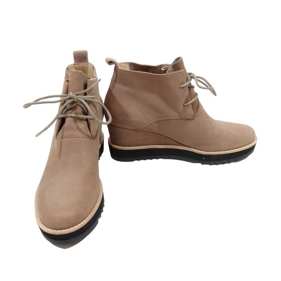 EILEEN FISHER Capa Nubuck Leather Lace Up Wedge Boots Size 9 B Tan - Picture 1 of 10